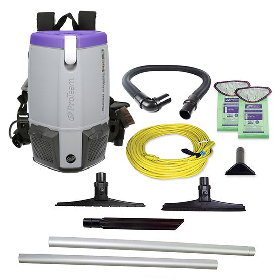 ProTeam Super Coach Pro 6, 6 qt. Backpack Vacuum w/ 15&quot; Carpet &amp; Hard Surface Sidewinder Tool Kit