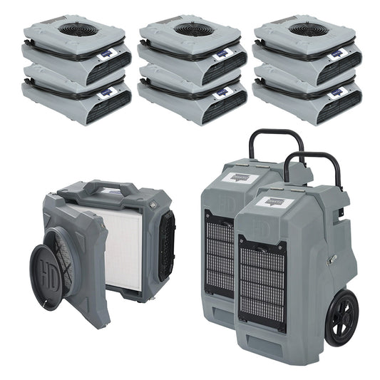 Diamond Products 9pc. Restoration Package - (2) LGR2500HD Dehumidifiers, (6) FF1500HD Low Profile Air Movers, (1) AS800HD HEPA Air Scrubber