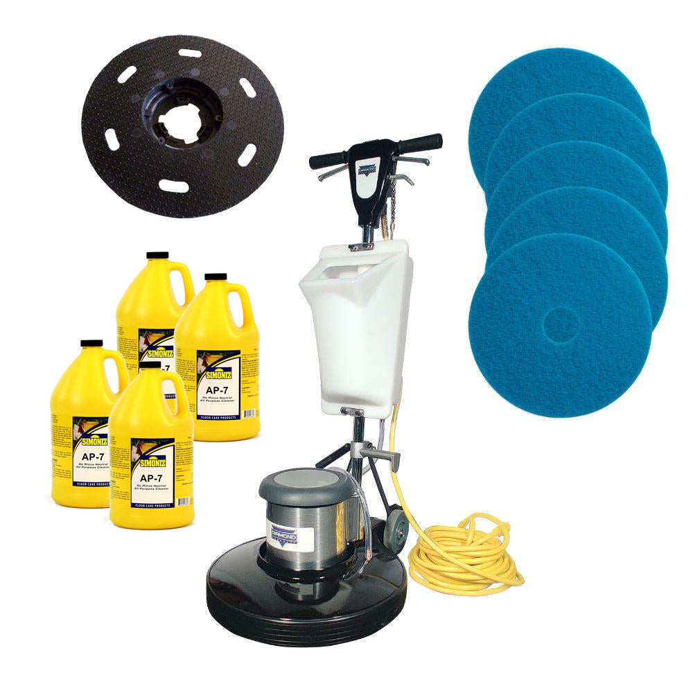 Diamond Products Icon F20&quot; Low-Speed Floor Buffer Kit w/ 5 Floor Pads, Pad Driver, Solution Tank &amp; Simoniz AP-7 Neutral Cleaner, 4 Gallons