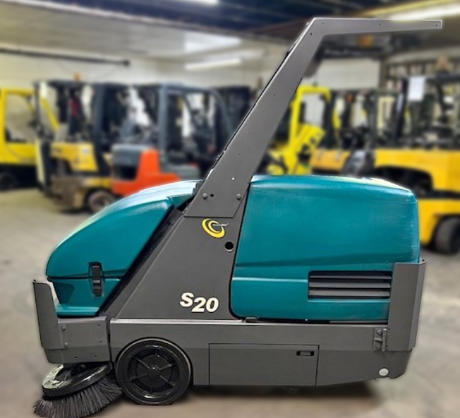 Refurbished Tennant S20 | 62&quot; Ride-On Propane Sweeper, Dual Side Brushes, Overhead Guard